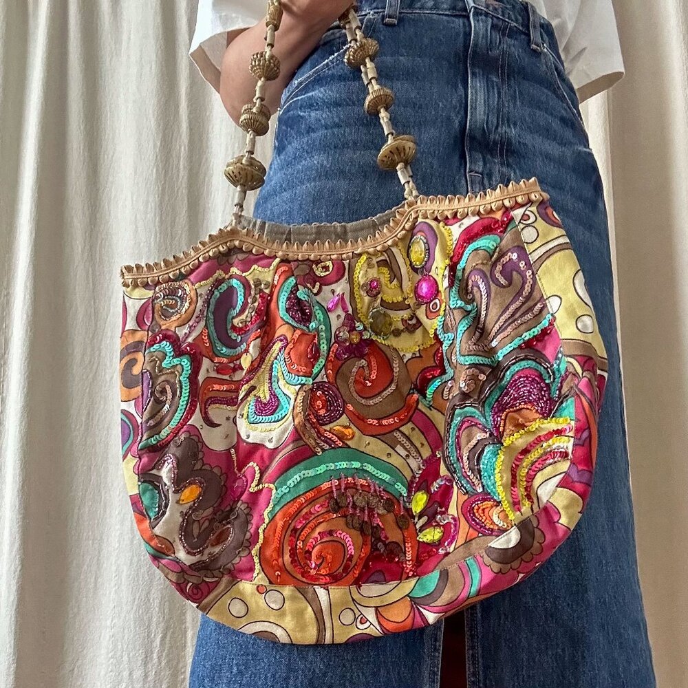 Accessorize boho beaded tote bag